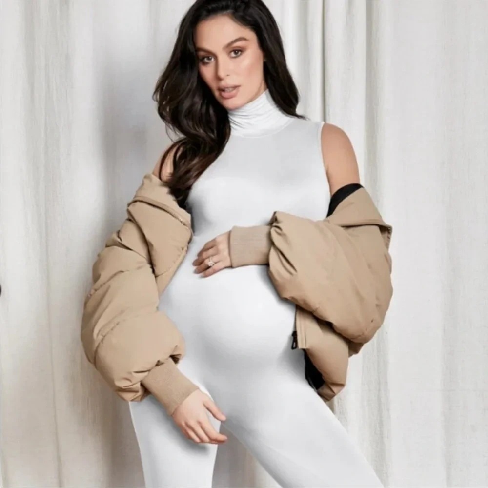Bumpsuit Medium Women's "Stevie" Ivory Maternity Jumpsuit Full Length Unitard
